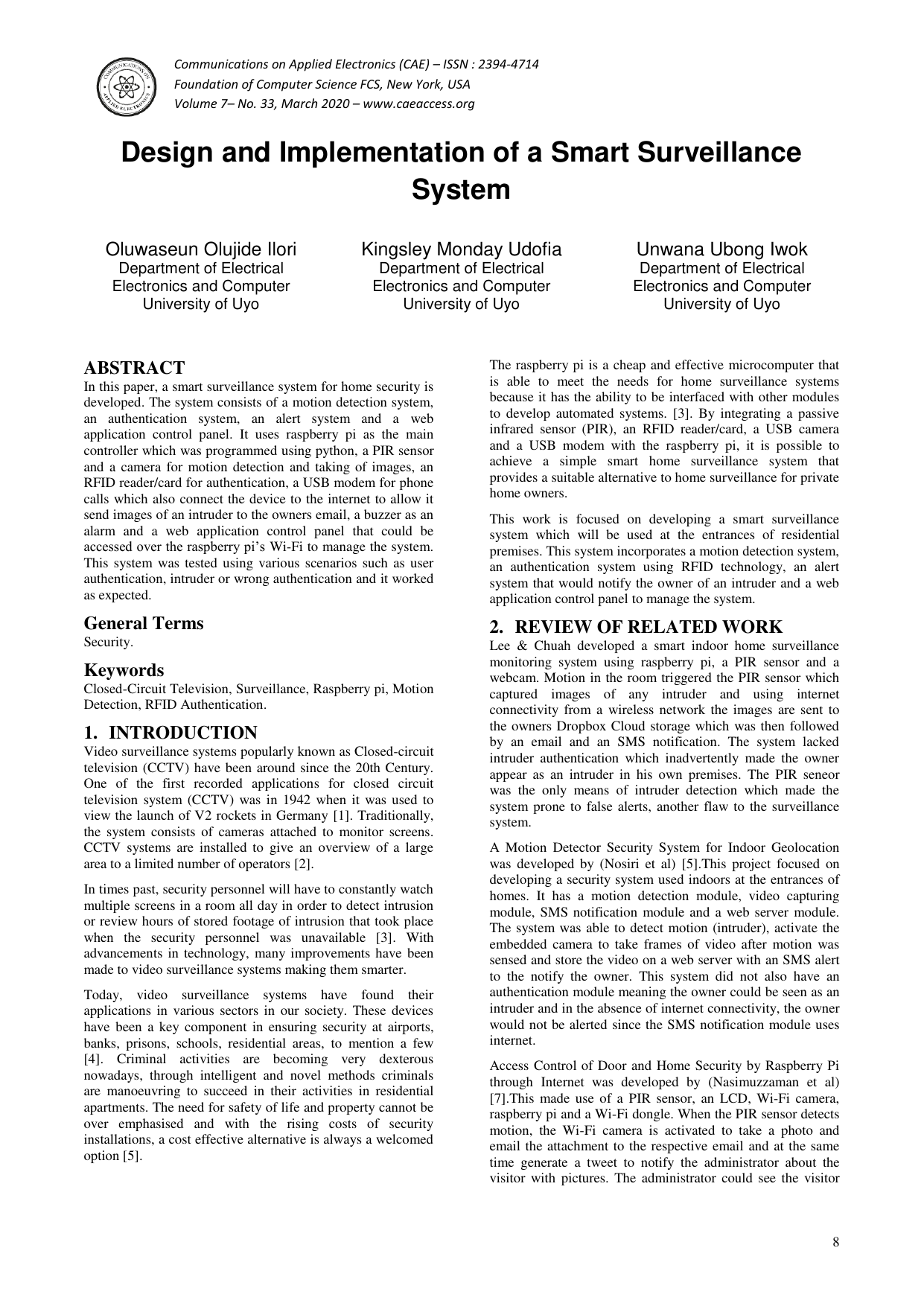 Design and Implementation of a Smart Surveillance System